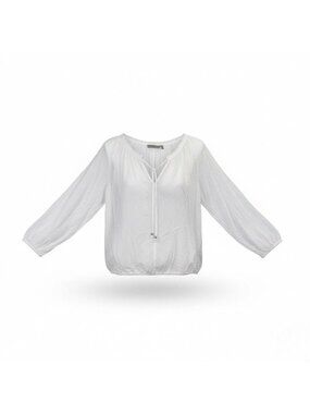 Sandwich Womens White Cotton Boho Blouse Lightweight Drawstring 3/4 Sleeve S 36